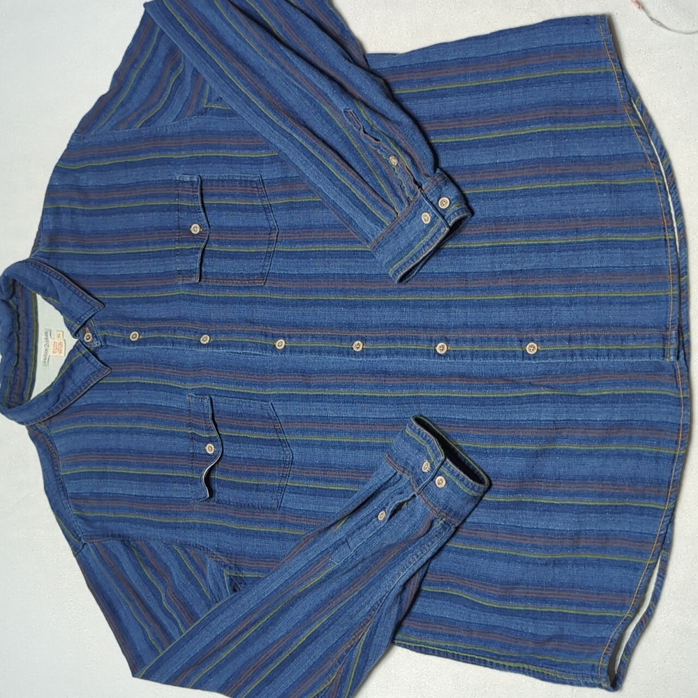 Carbon 2 Cobalt Striped Cotton Flannel Long Sleeve Button-up Mens Shirt Size XL - Picture 2 of 4